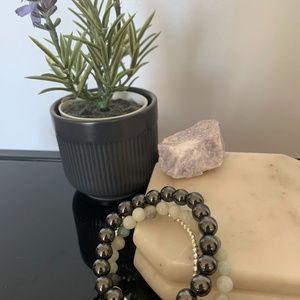 Crystal bracelet stack.